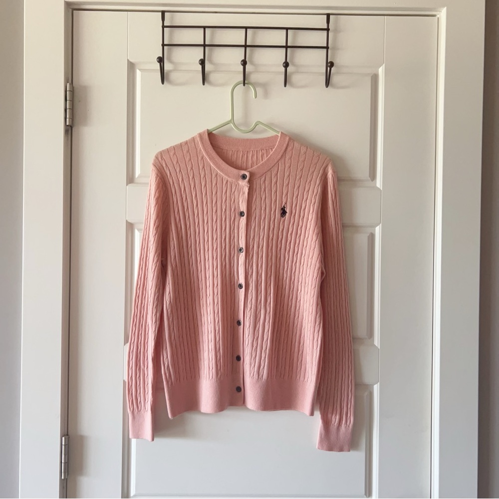New Ralph Lauren Cable Knit Cotton Crewneck Cardigan